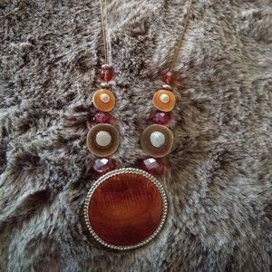 Orange and red bead/wire pendant necklace